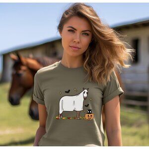 Vintage Women's Ghost Horse Graphic Twill Taped Shoulder Short Sleeve T-Shirts